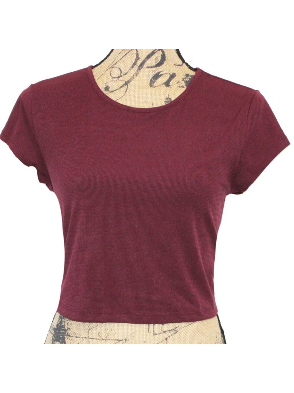 Halara NWT Womens Ribbed Burgundy Short Sleeve Top Large